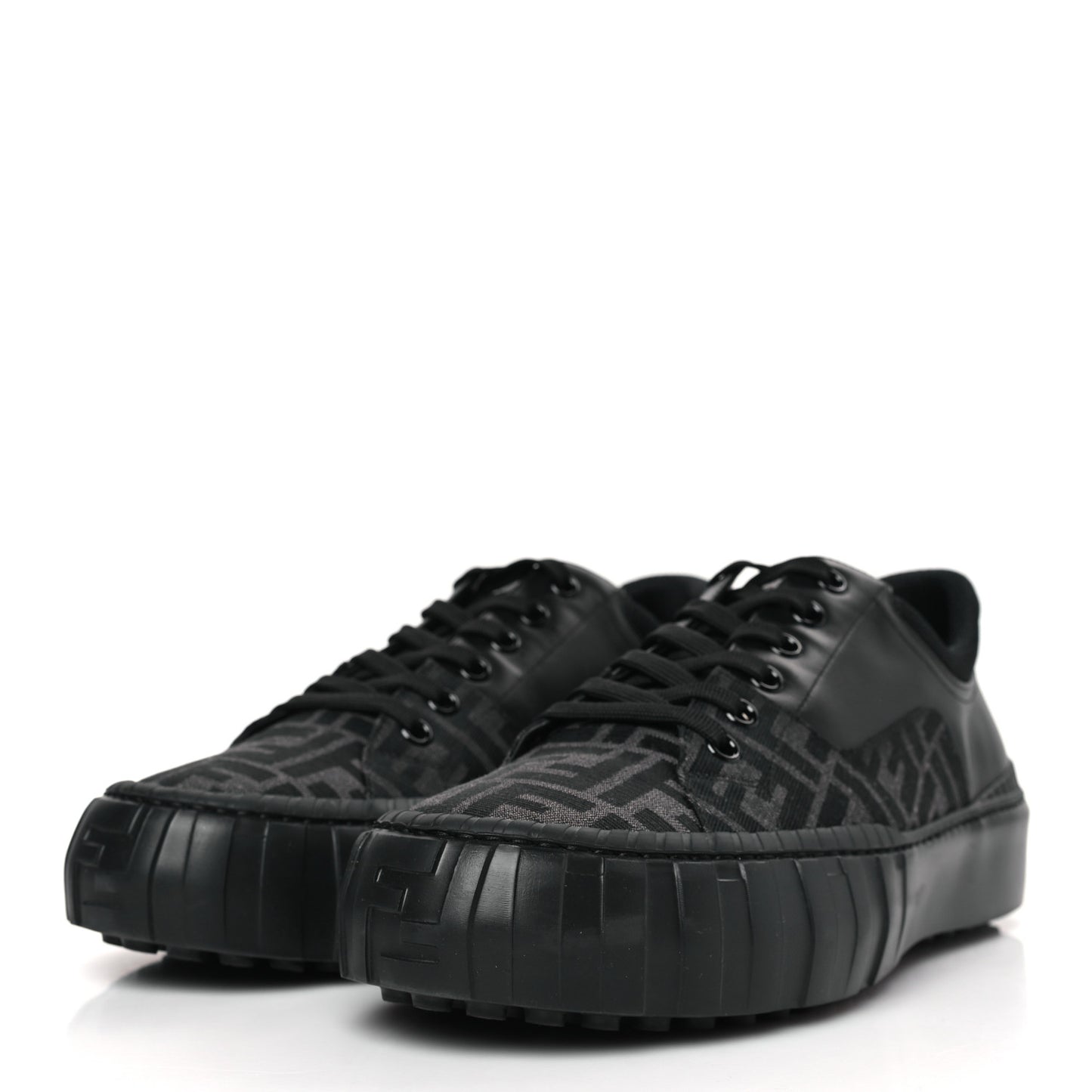 Fabric Jacquard Vitello Technical Fabric FF Mens Fendi Force Low Top Sneakers 12 Black