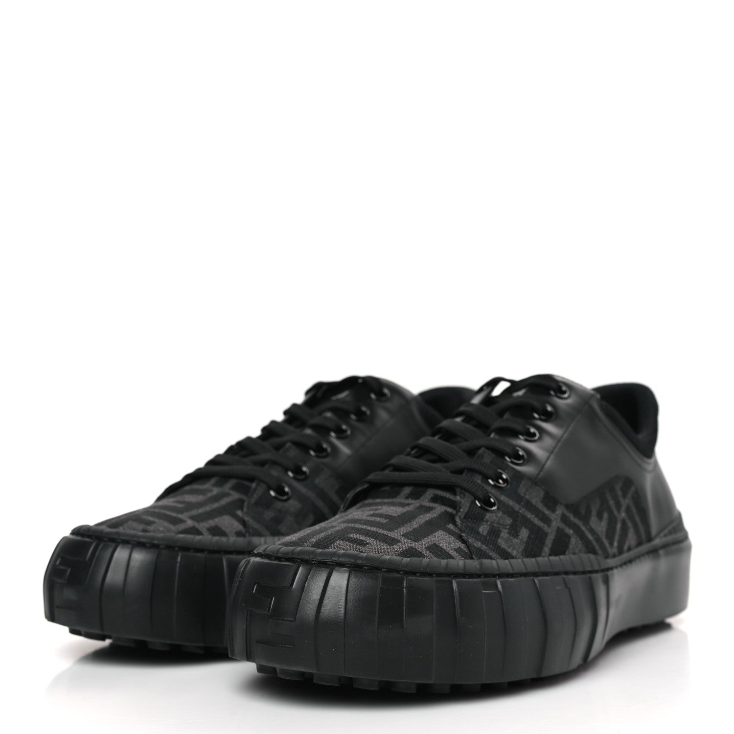 Fendi Fabric Jacquard Vitello Technical Fabric FF Mens Fendi Force Low Top Sneakers 12 Black 3 of 9