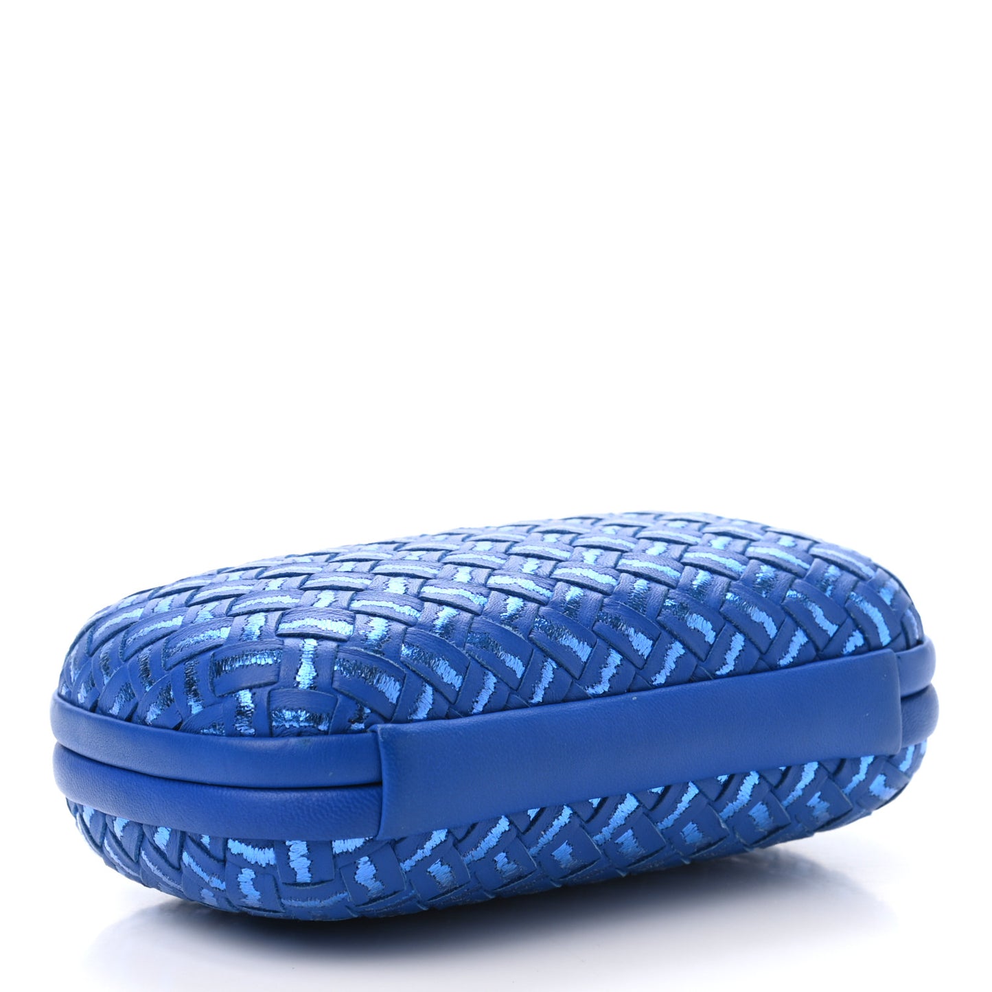 Nappa Intrecciato Metallic Placcato Knot Clutch Signal Blue