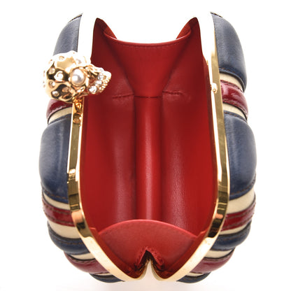 Alexander McQueen Patent Calfskin Britannia Skull Box Clutch Red Blue 5 of 9