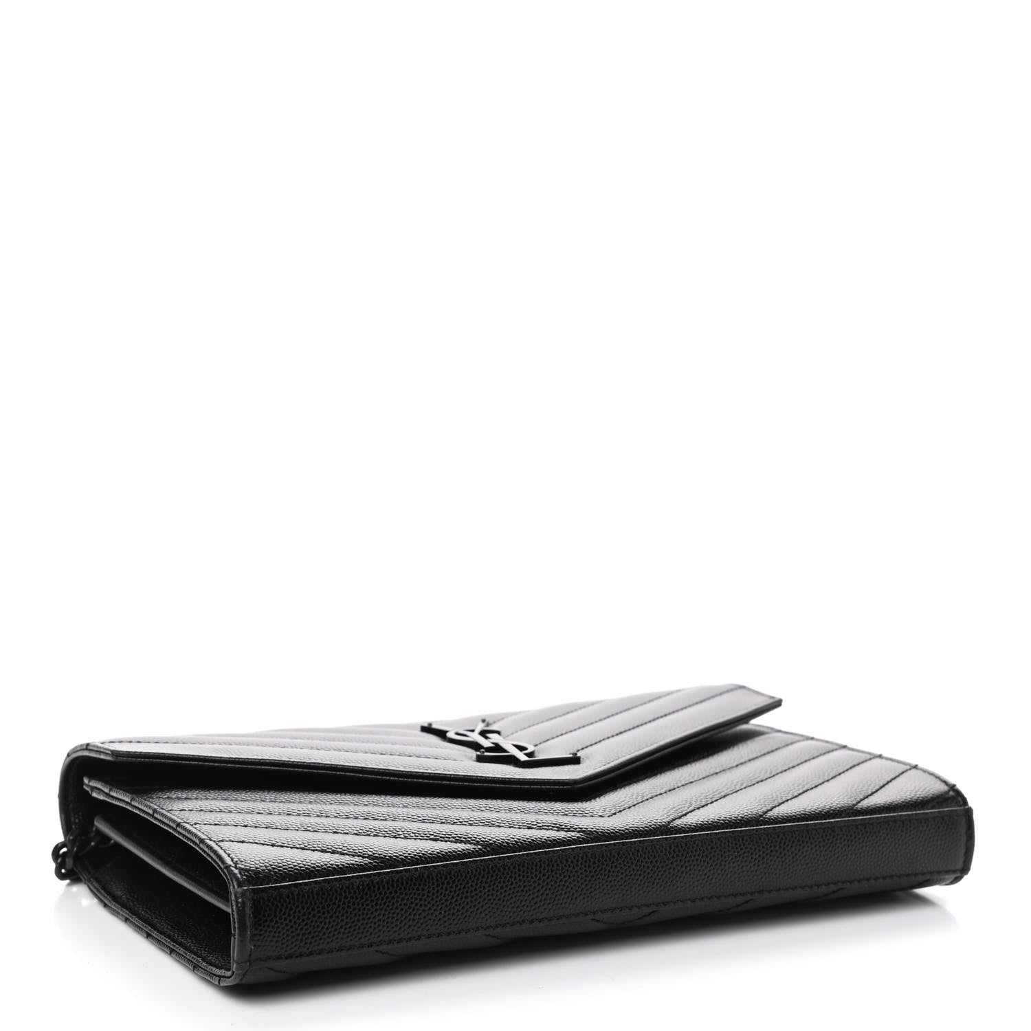 Saint Laurent Grain De Poudre Matelasse Chevron Monogram Chain Wallet Black 3 of 4