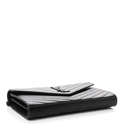 Saint Laurent Grain De Poudre Matelasse Chevron Monogram Chain Wallet Black 3 of 4