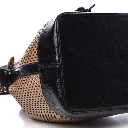 Fendi Vitello Liberty Glossy Lambskin F is Fendi Perforated Large Mon Tresor Bucket Bag Sand Mimosa Black 10 of 11