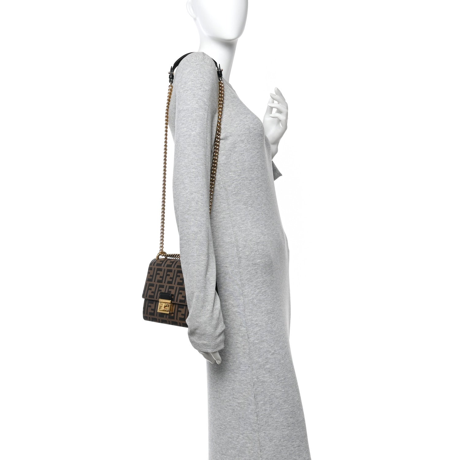 Fendi Vitello Liberty Bi-Color FF 1974 Embossed Small Kan U Shoulder Bag Maya Black 2 of 11