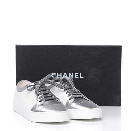 Chanel Iridescent Goatskin Womens Sneakers 39 White Silver 10 of 10
