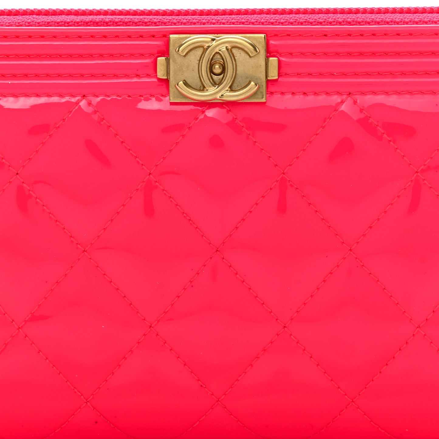 Patent Quilted Boy Zip Around Wallet Pink