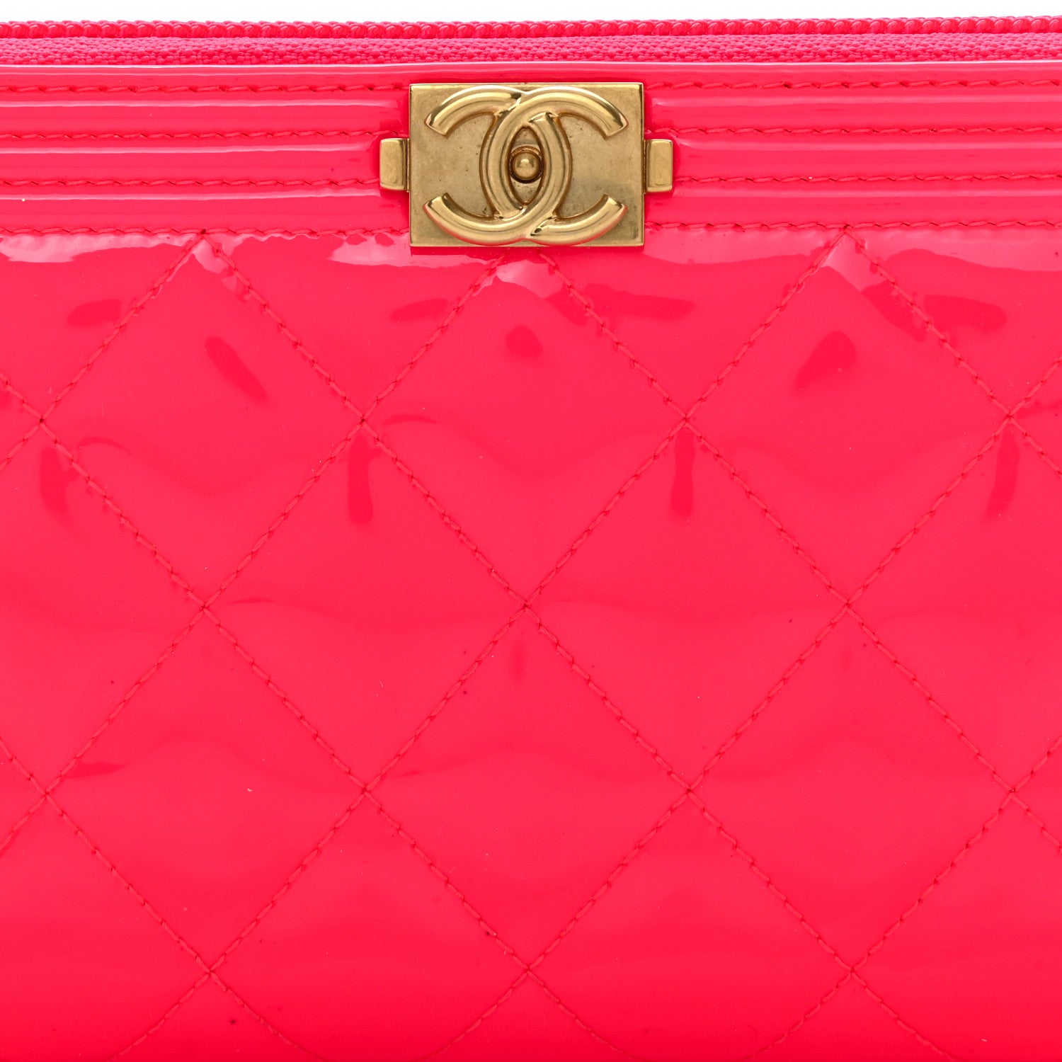 Chanel Patent Quilted Boy Zip Around Wallet Pink 7 of 10