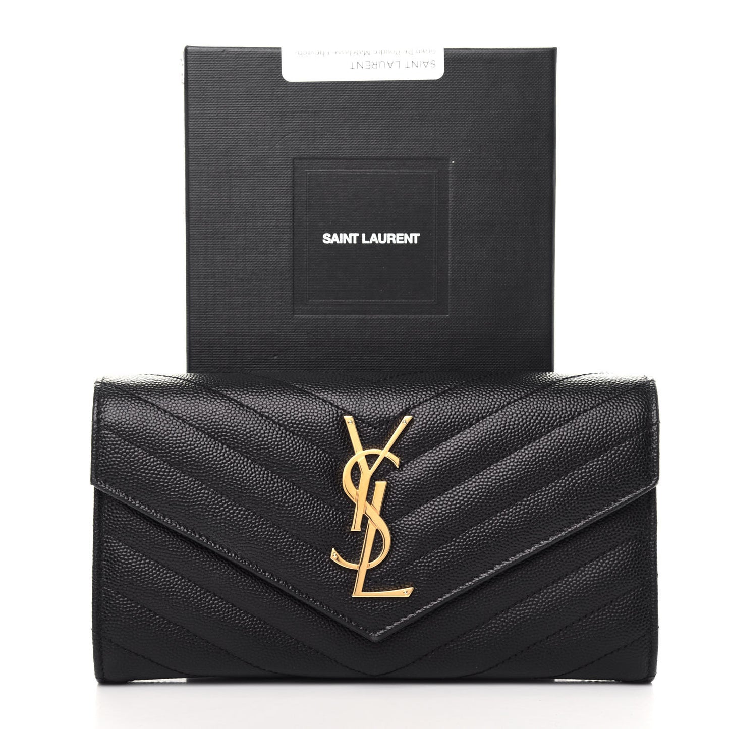 Grain De Poudre Matelasse Chevron Monogram Flap Wallet Black