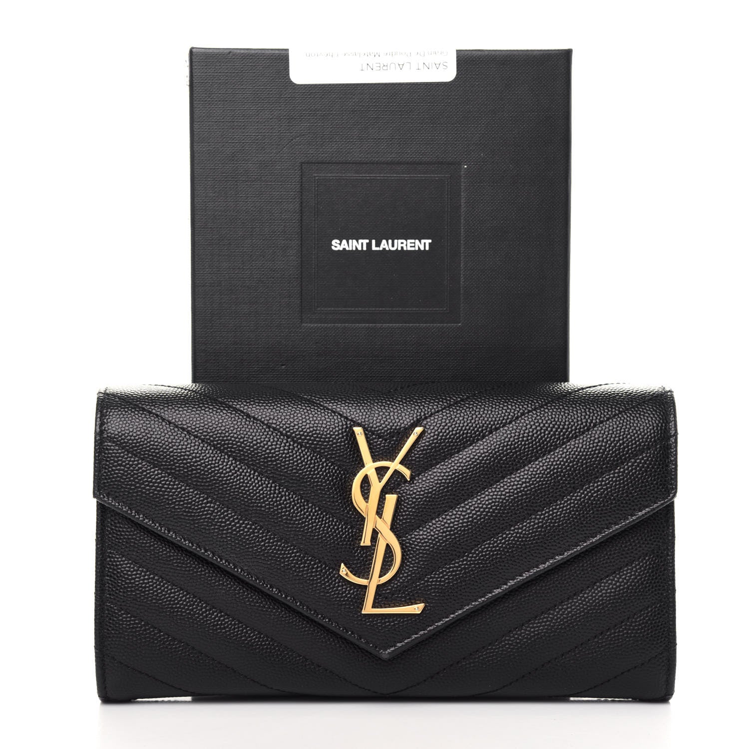 Saint Laurent Grain De Poudre Matelasse Chevron Monogram Flap Wallet Black 7 of 7