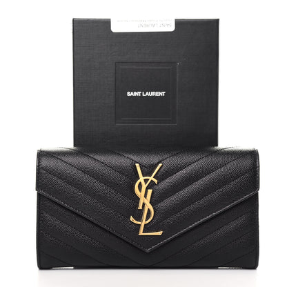Saint Laurent Grain De Poudre Matelasse Chevron Monogram Flap Wallet Black 7 of 7