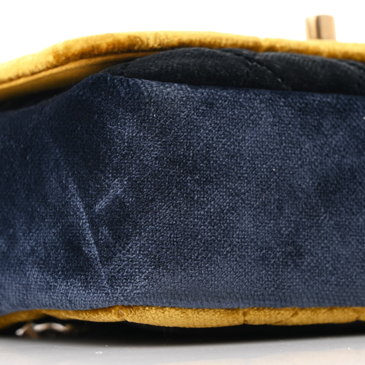 Chanel Velvet Quilted Small Camellia Flap Yellow Navy Charcoal 10 of 12