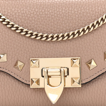 Valentino Garavani Pebbled Calfskin Rockstud Flip Lock Wallet On Chain Poudre 7 of 9