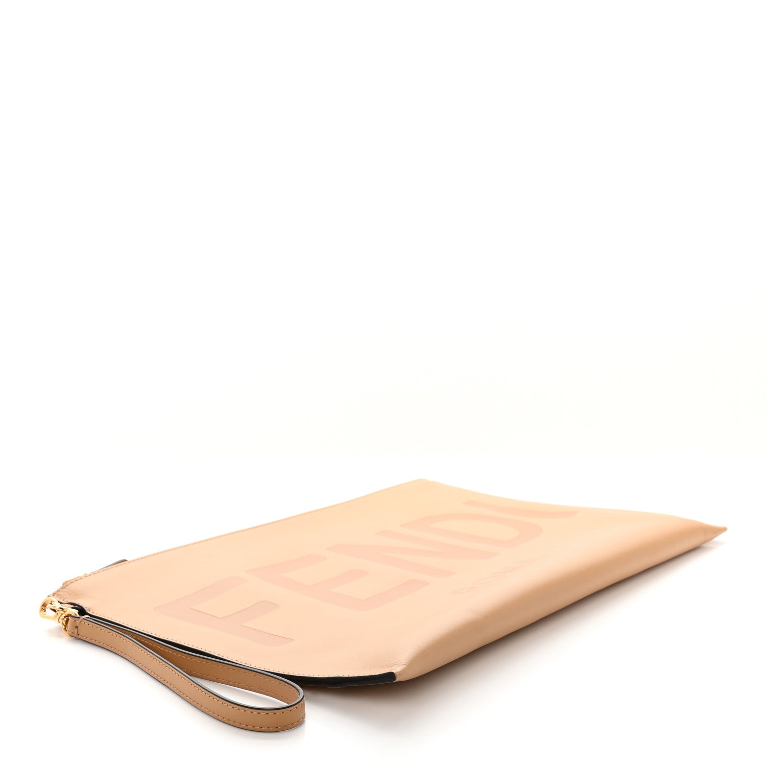 Fendi Vitello King Logo Embossed Large Flat Pouch Miele Scuro 4 of 8