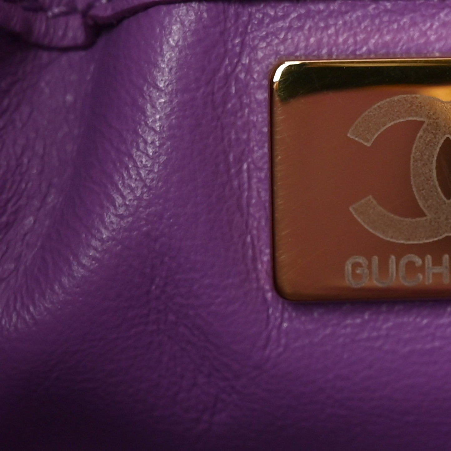 Lambskin Enamel Quilted Pending CC Bucket Drawstring Bag Purple
