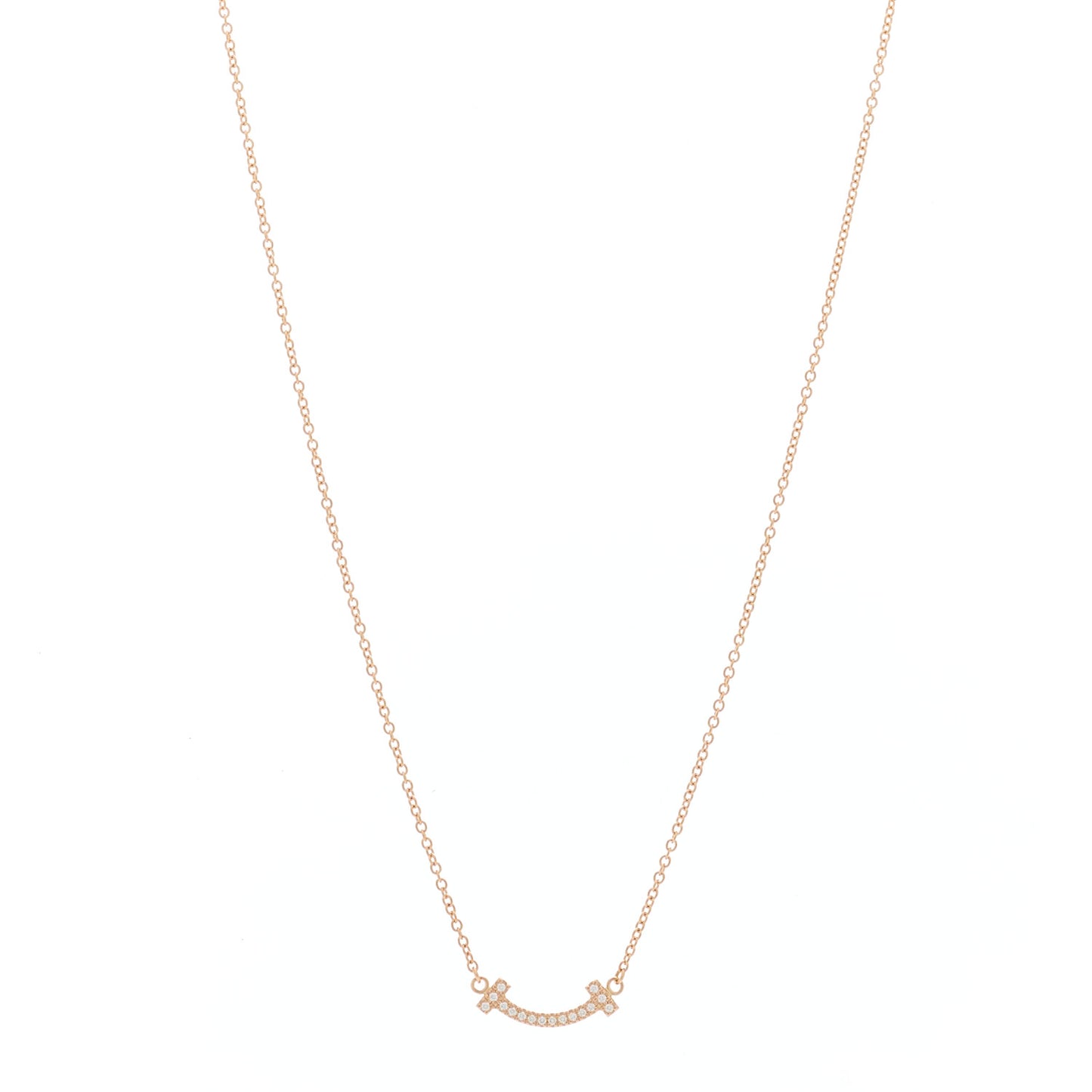 18K Rose Gold Diamond Mini T Smile Pendant Necklace