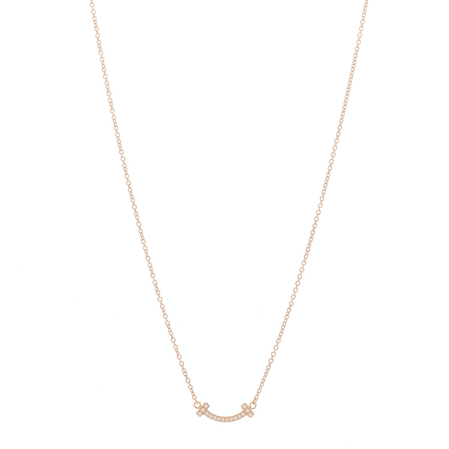 Tiffany 18K Rose Gold Diamond Mini T Smile Pendant Necklace 1 of 8