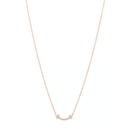 Tiffany 18K Rose Gold Diamond Mini T Smile Pendant Necklace 1 of 8