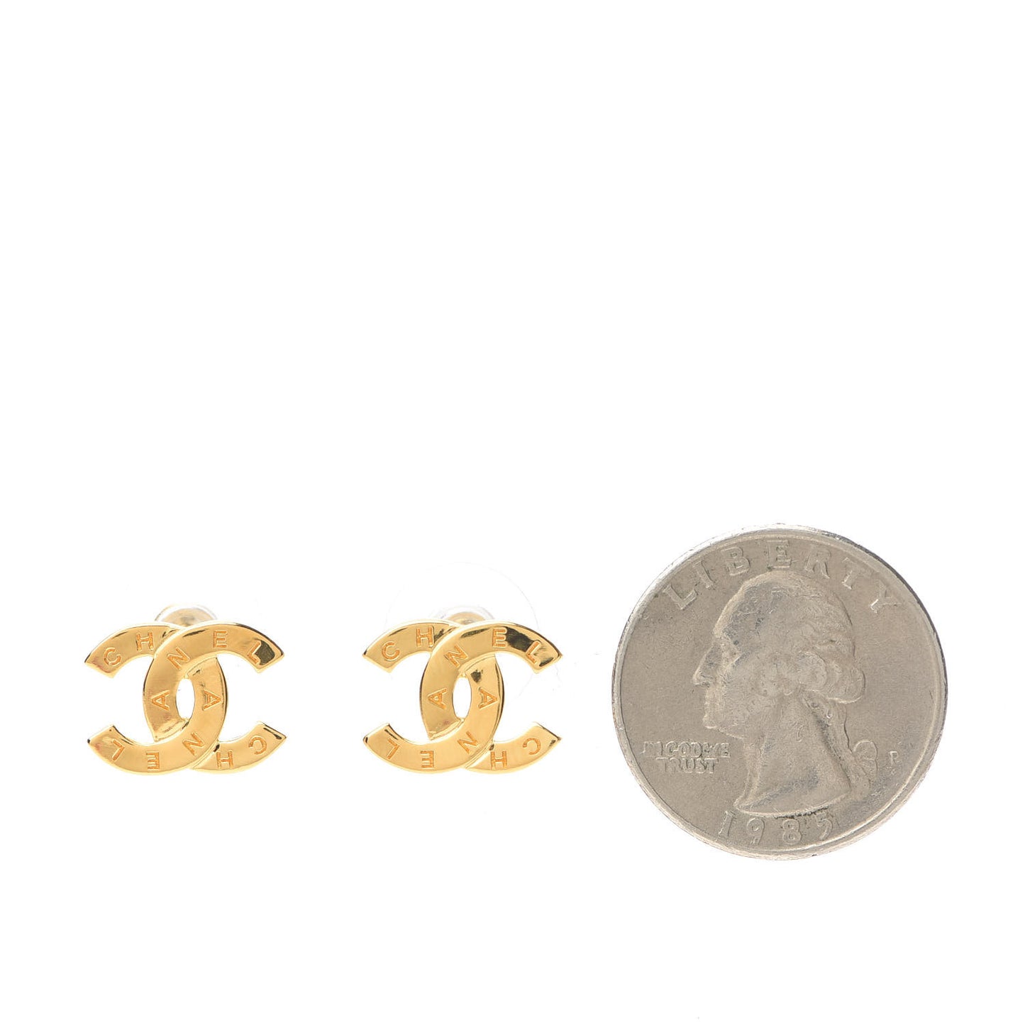 Metal CC Paris Button Stud Earrings Gold