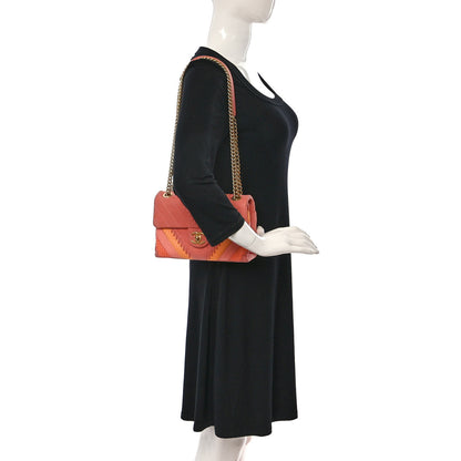 Chanel Iridescent Calfskin Snakeskin Patchwork Chevron Flap Coral 2 of 9