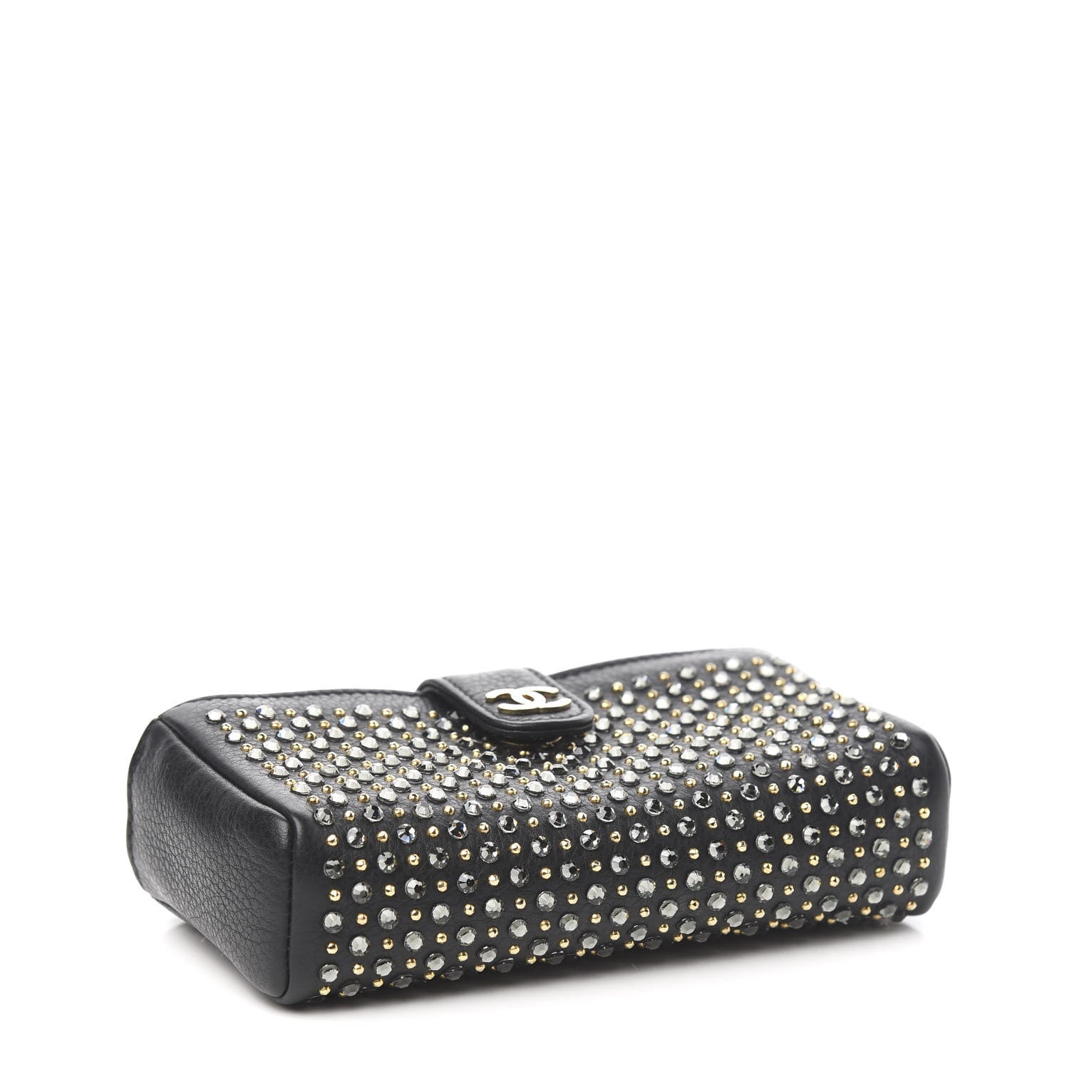 Chanel Calfskin Strass Studded Mini Phone Holder Clutch Black 4 of 11