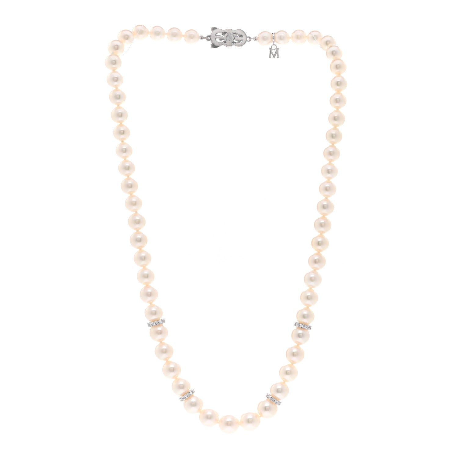 Mikimoto 18K White Gold Diamond Akoya Pearl 7-9mm Graduated Strand Rondelle Necklace 3 of 4