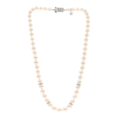 Mikimoto 18K White Gold Diamond Akoya Pearl 7-9mm Graduated Strand Rondelle Necklace 3 of 4