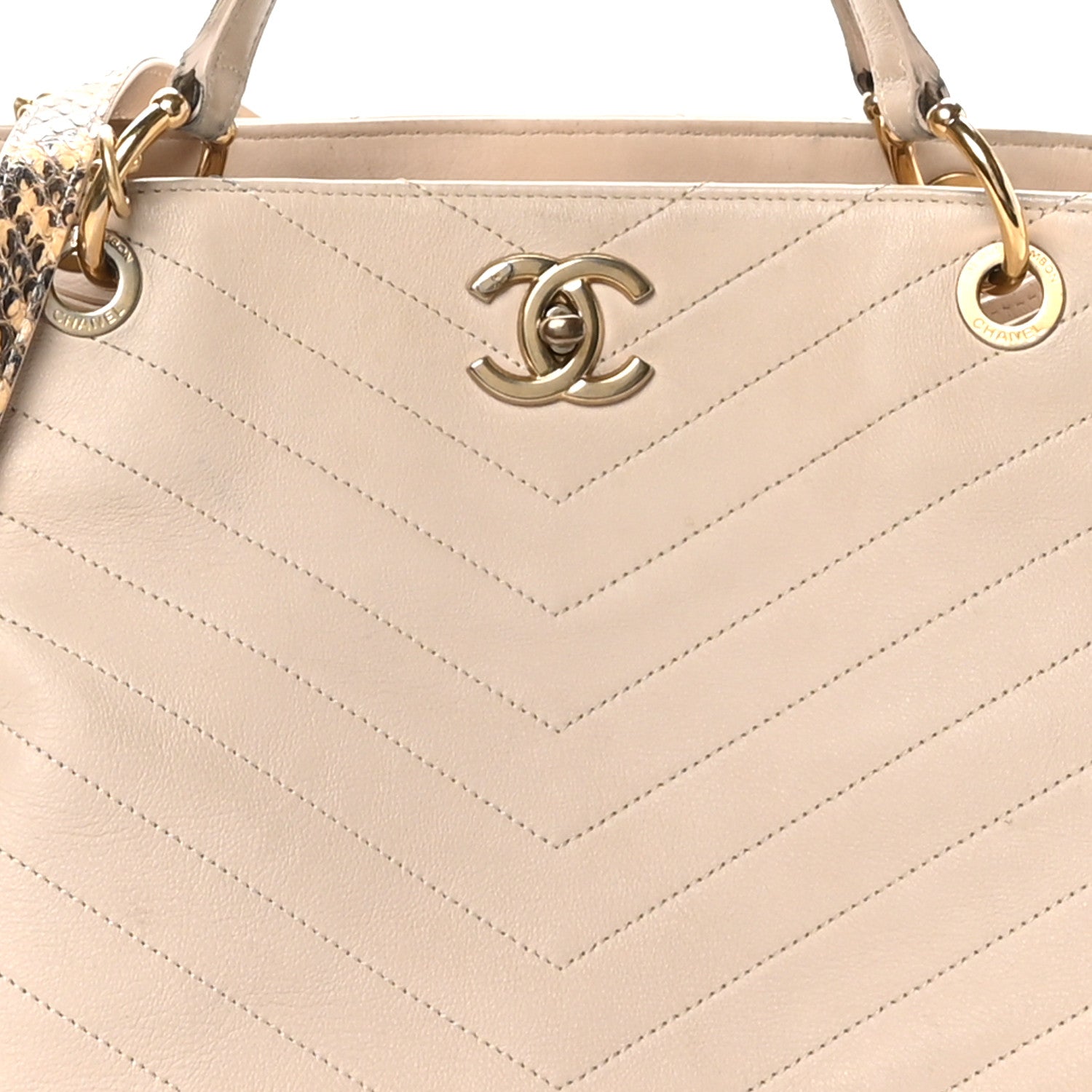 Chanel Calfskin Elaphe Stitched Large Chevron Chic Shopping Bag Beige 8 of 21