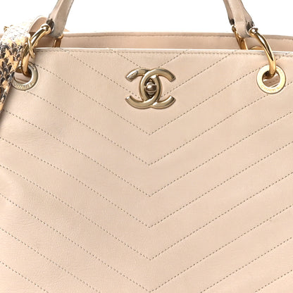 Chanel Calfskin Elaphe Stitched Large Chevron Chic Shopping Bag Beige 8 of 21