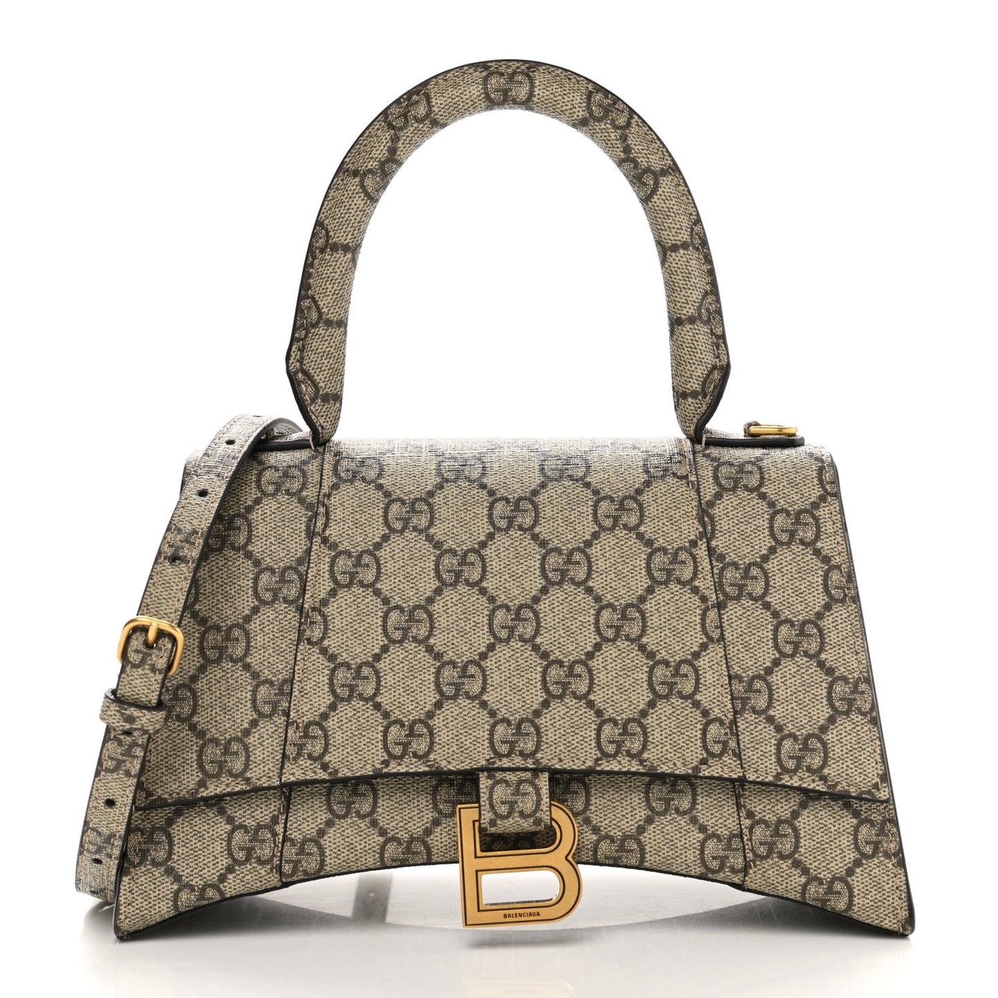 X GUCCI GG Supreme Monogram Small Hourglass Top Handle Bag Beige Ebony