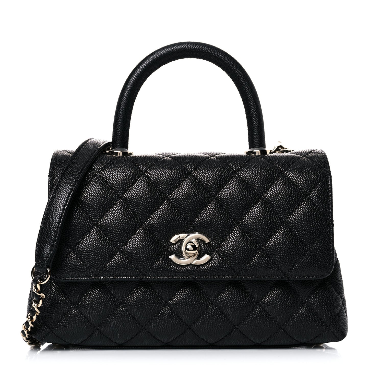 Caviar Quilted Mini Coco Handle Flap Black