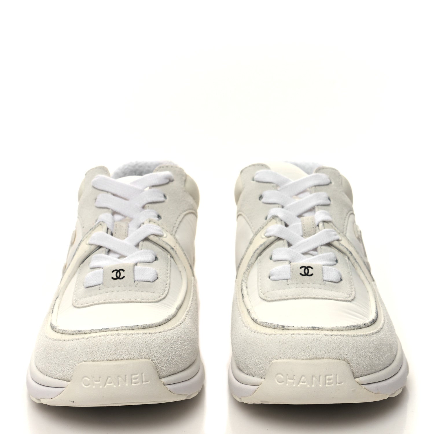 Chanel Suede Calfskin Fabric CC Sneakers 36 White 2 of 10