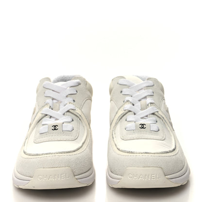 Chanel Suede Calfskin Fabric CC Sneakers 36 White 2 of 10