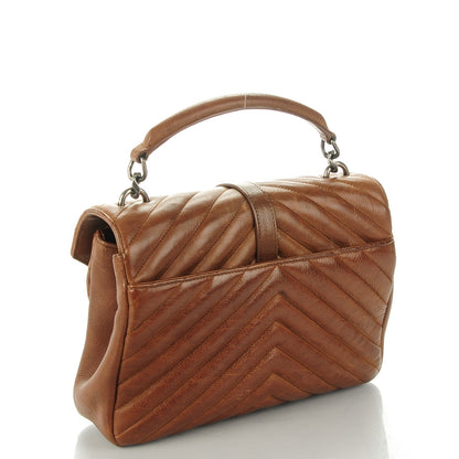 Saint Laurent Calfskin Matelasse Chevron Monogram Medium College Bag Cognac 3 of 9