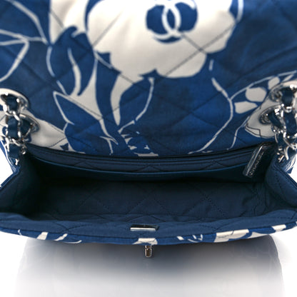 Chanel Floral Printed Silk CC Medium Single Flap Navy Blue White 5 of 11