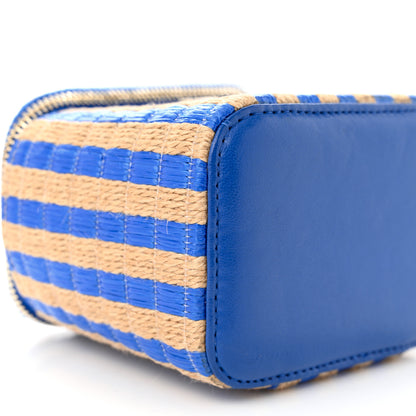 Chanel Raffia Jute Striped Mini Vanity Case With Chain Blue Beige 9 of 11