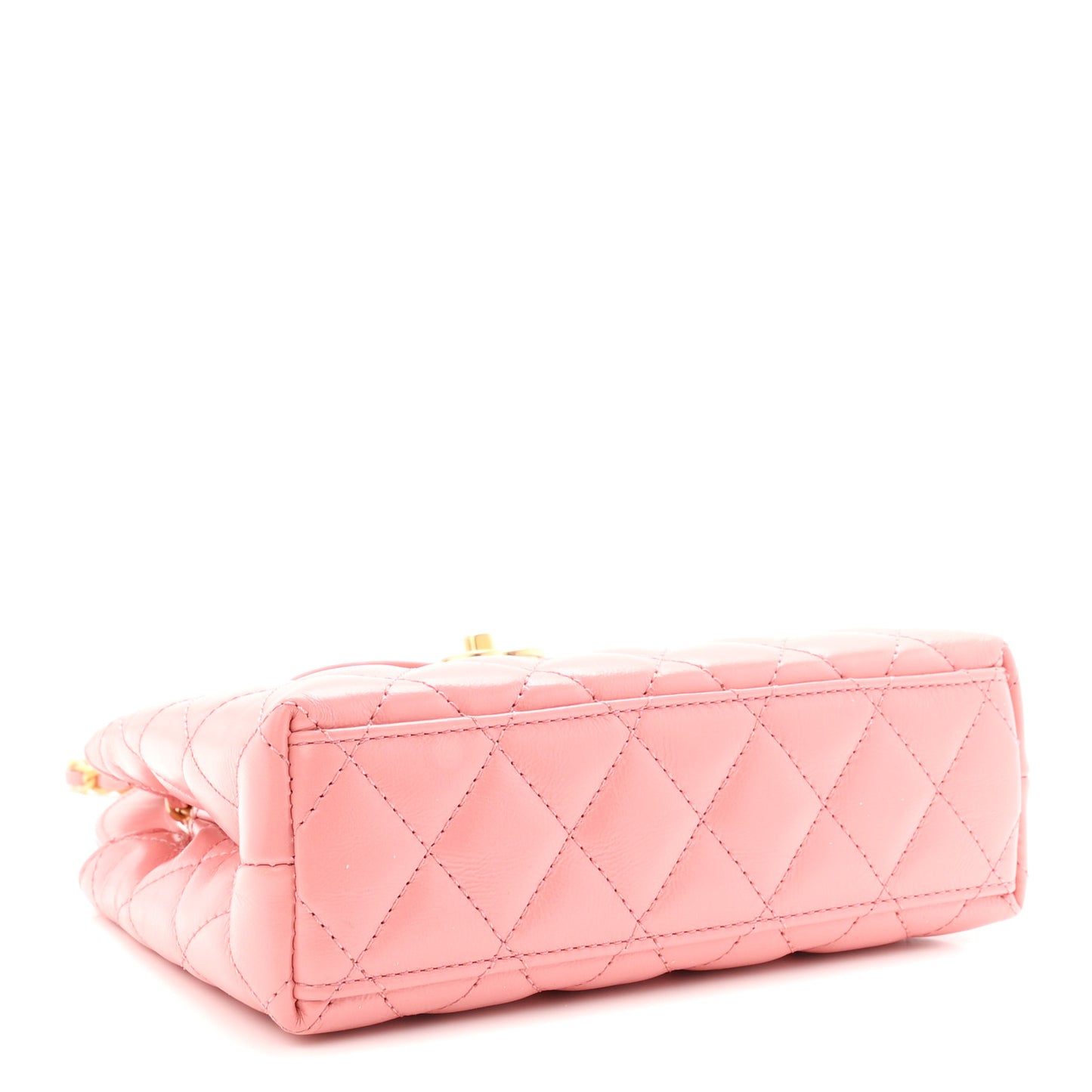 Shiny Aged Calfskin Quilted Nano Kelly Shopper Coral Pink