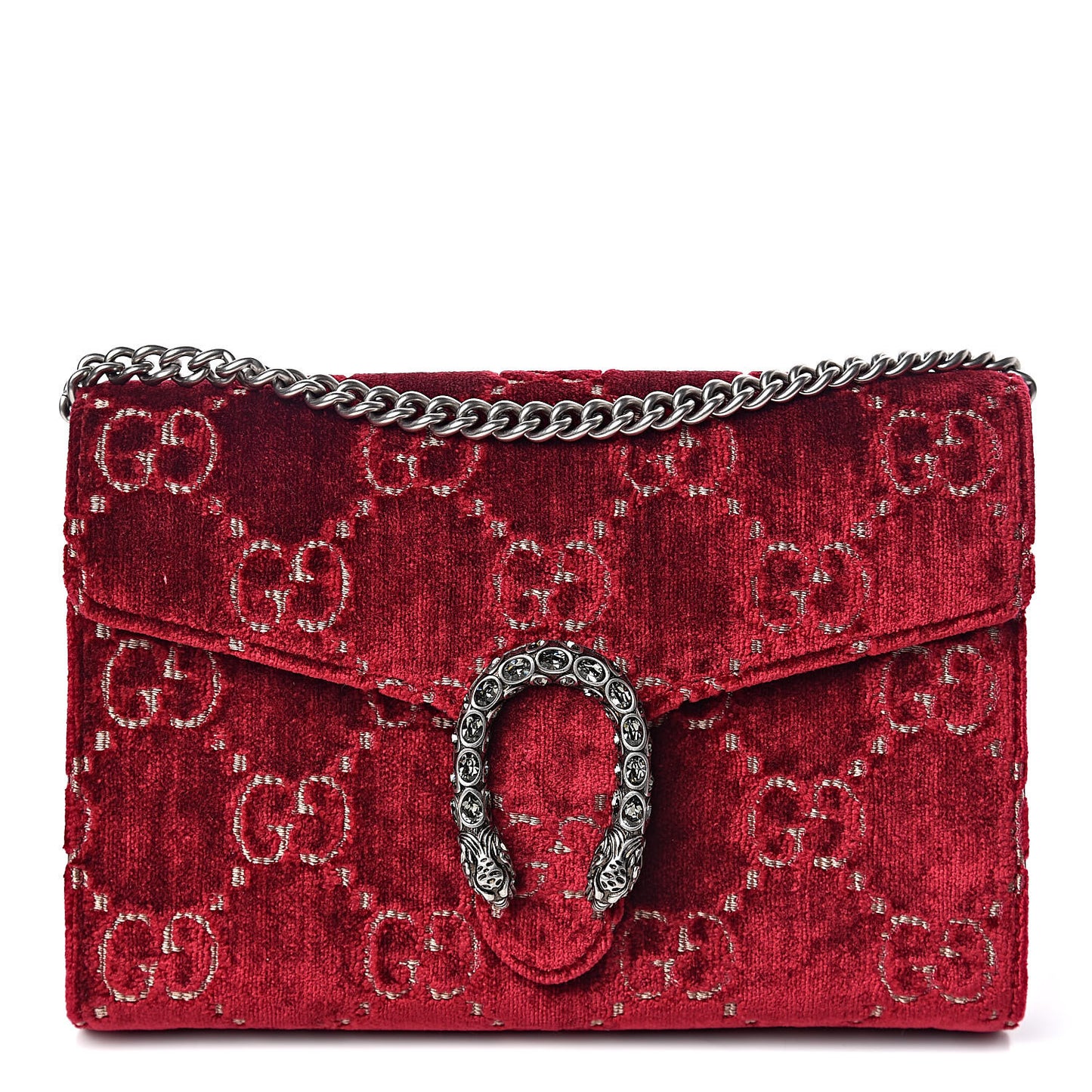 Velvet GG Monogram Mini Dionysus Chain Wallet Red Cipria