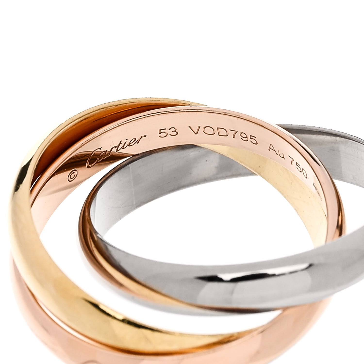Cartier 18K Pink Yellow White Gold Classic Trinity Ring 53 6.25 4 of 5