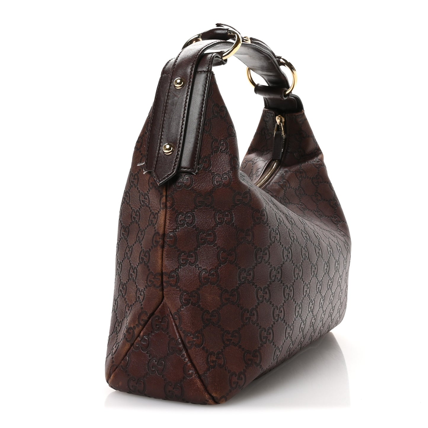Guccissima Medium Horsebit Chain Hobo Dark Brown