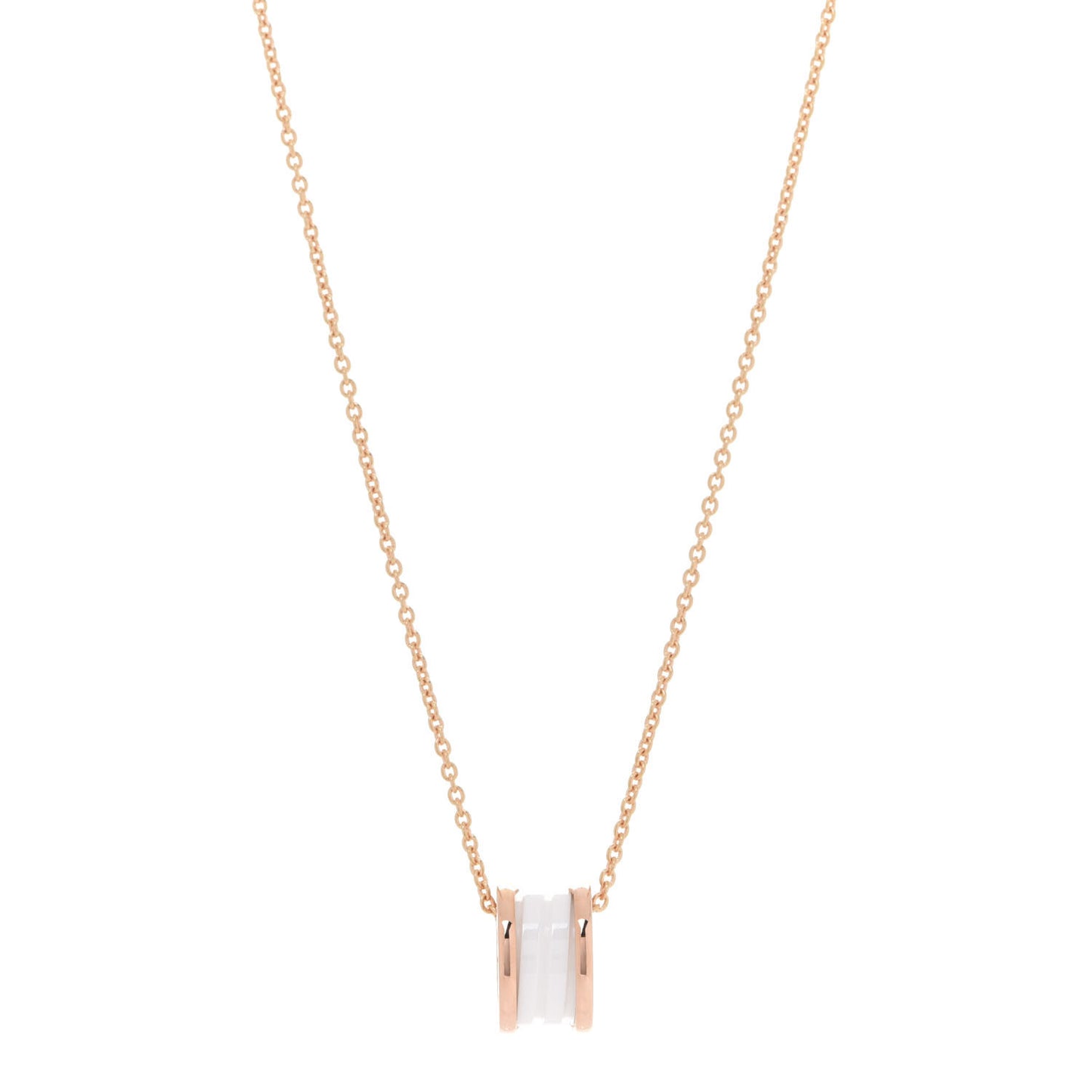 18K Rose Gold White Ceramic B.Zero1 Pendant Necklace