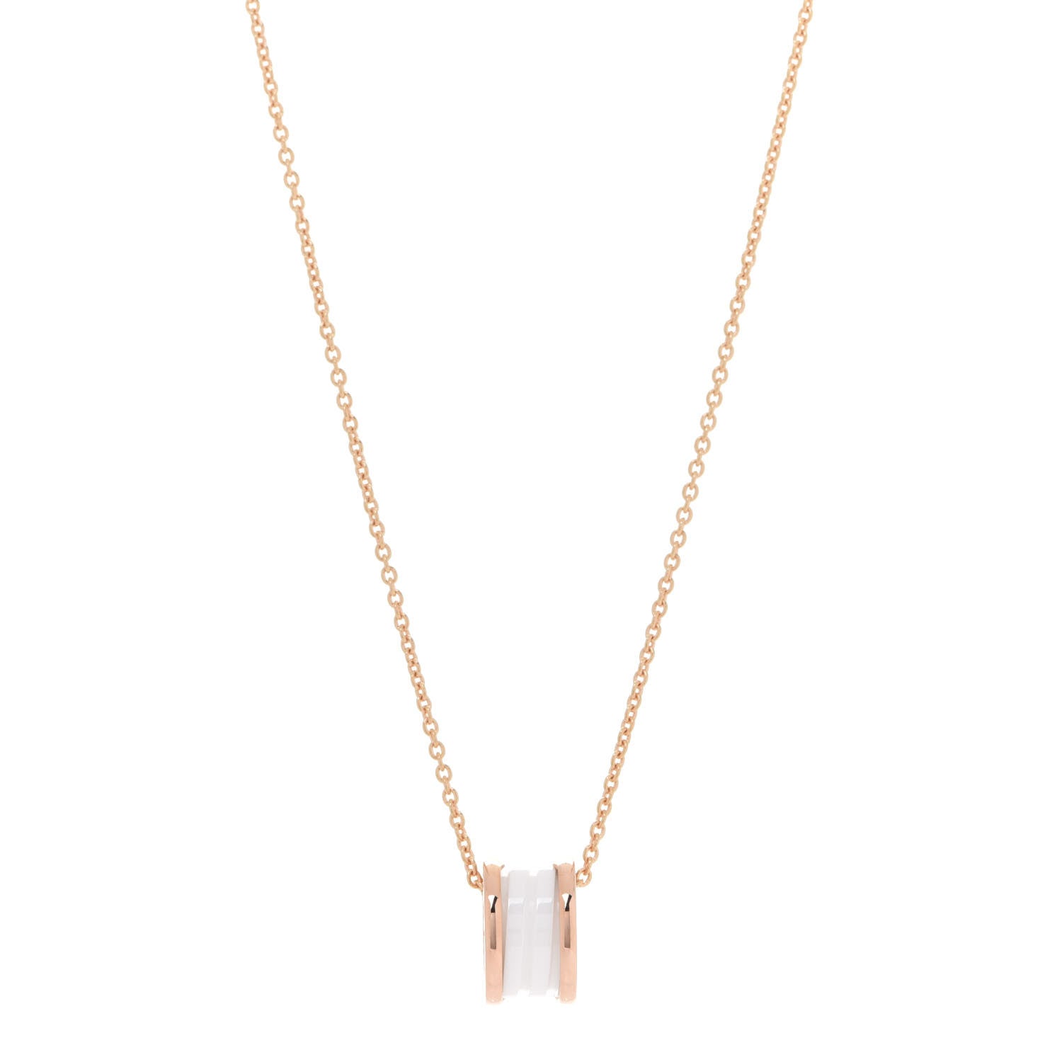 Bulgari 18K Rose Gold White Ceramic B.Zero1 Pendant Necklace 1 of 9