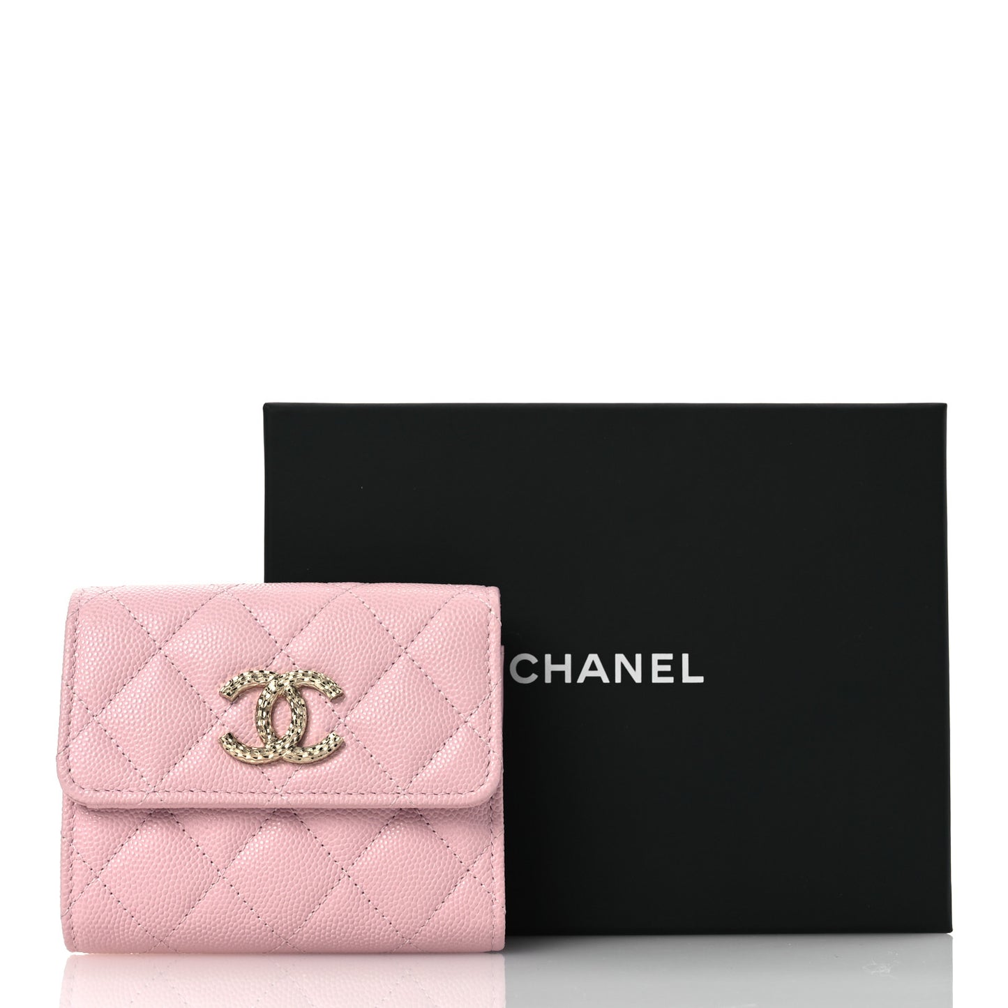 Caviar Quilted Textured CC Flap Card Holder Light Pink
