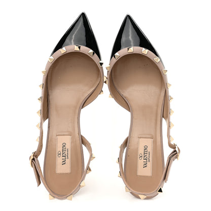 Valentino Garavani Patent Nappa Rockstud Half D'Orsay Slingback 50mm Pumps 38.5 Black Poudre 2 of 12