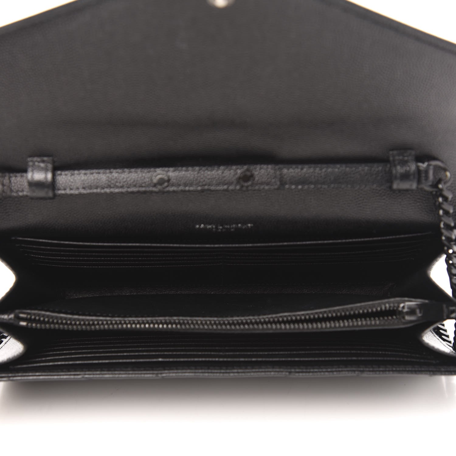 Saint Laurent Grain De Poudre Matelasse Chevron Monogram Chain Wallet Black 5 of 10