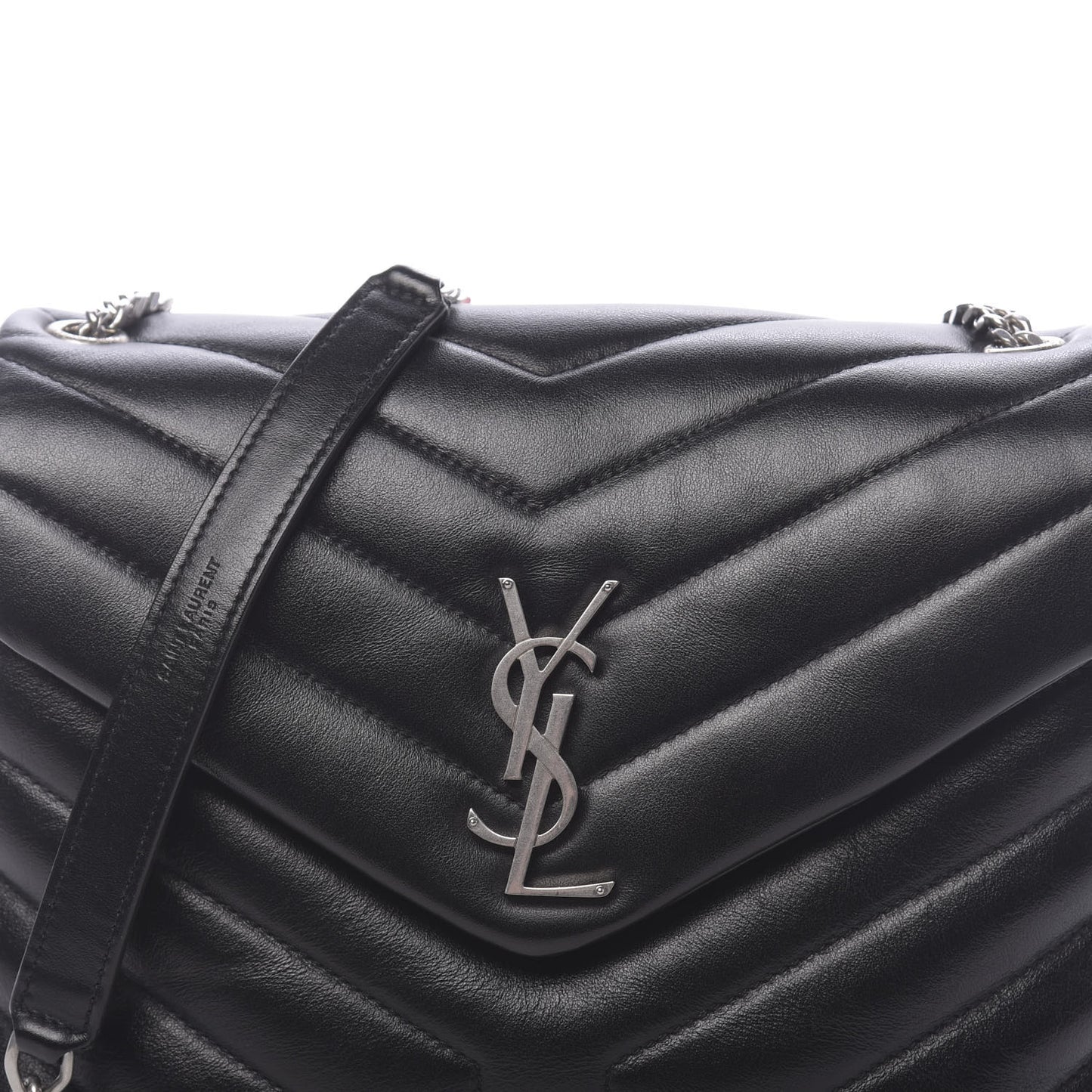 Calfskin Y Quilted Monogram Small Loulou Chain Satchel Black
