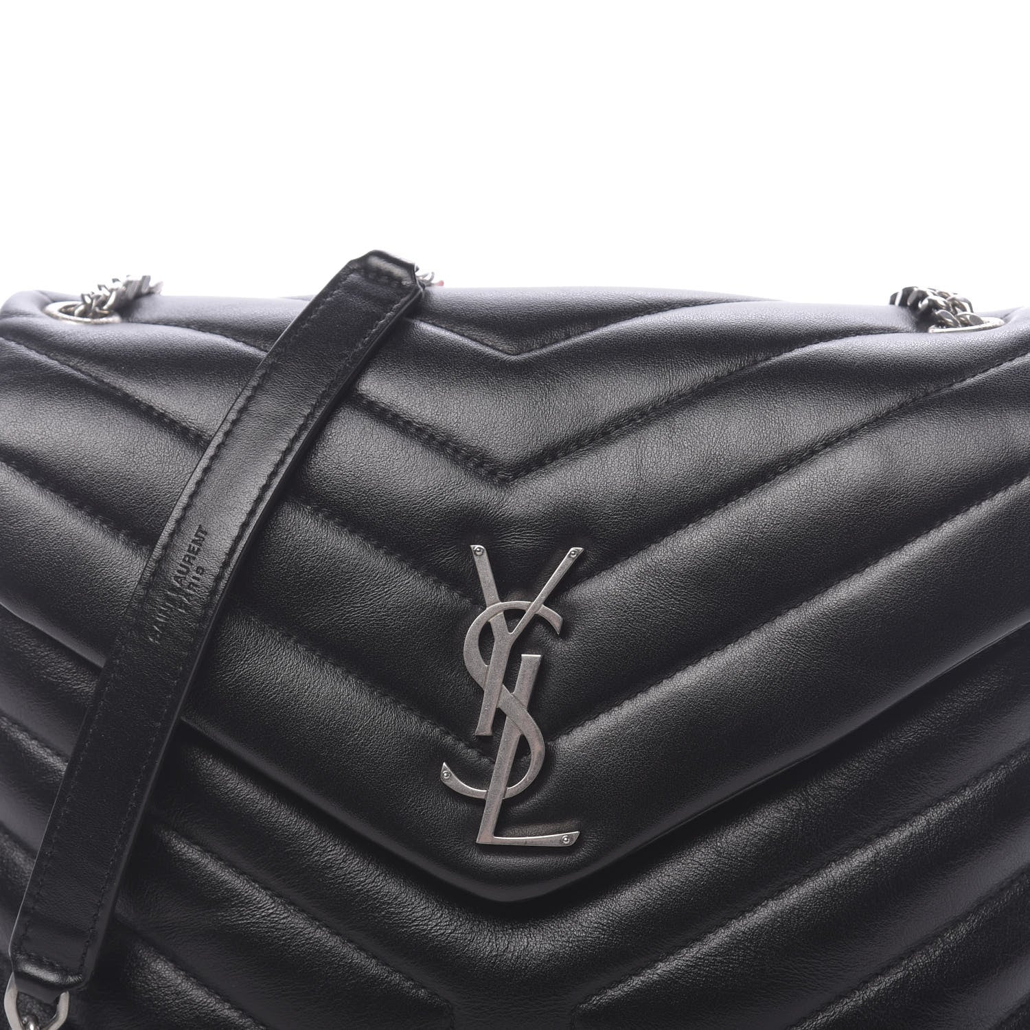 Saint Laurent Calfskin Y Quilted Monogram Small Loulou Chain Satchel Black 7 of 9