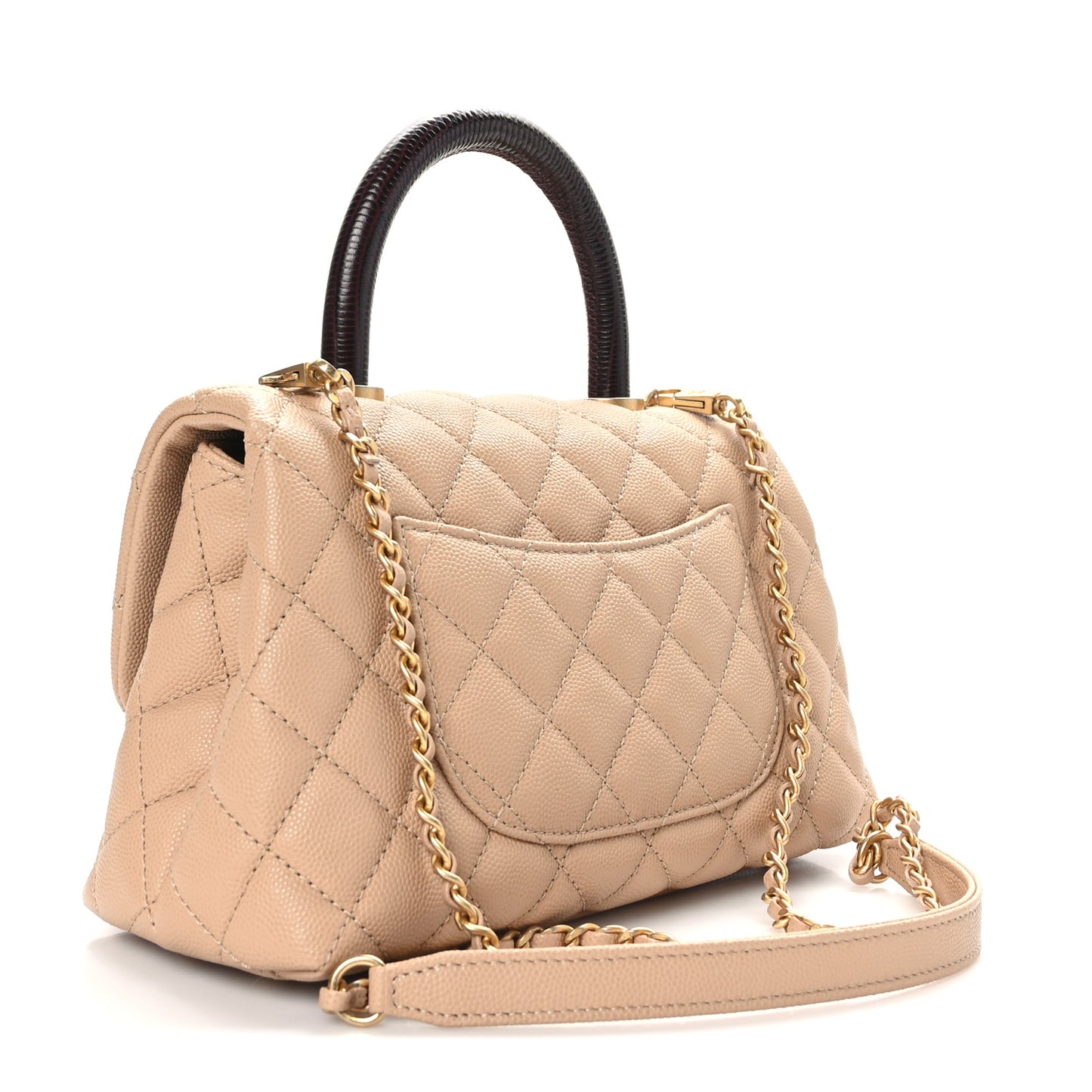 Caviar Lizard Embossed Quilted Mini Coco Handle Flap Beige