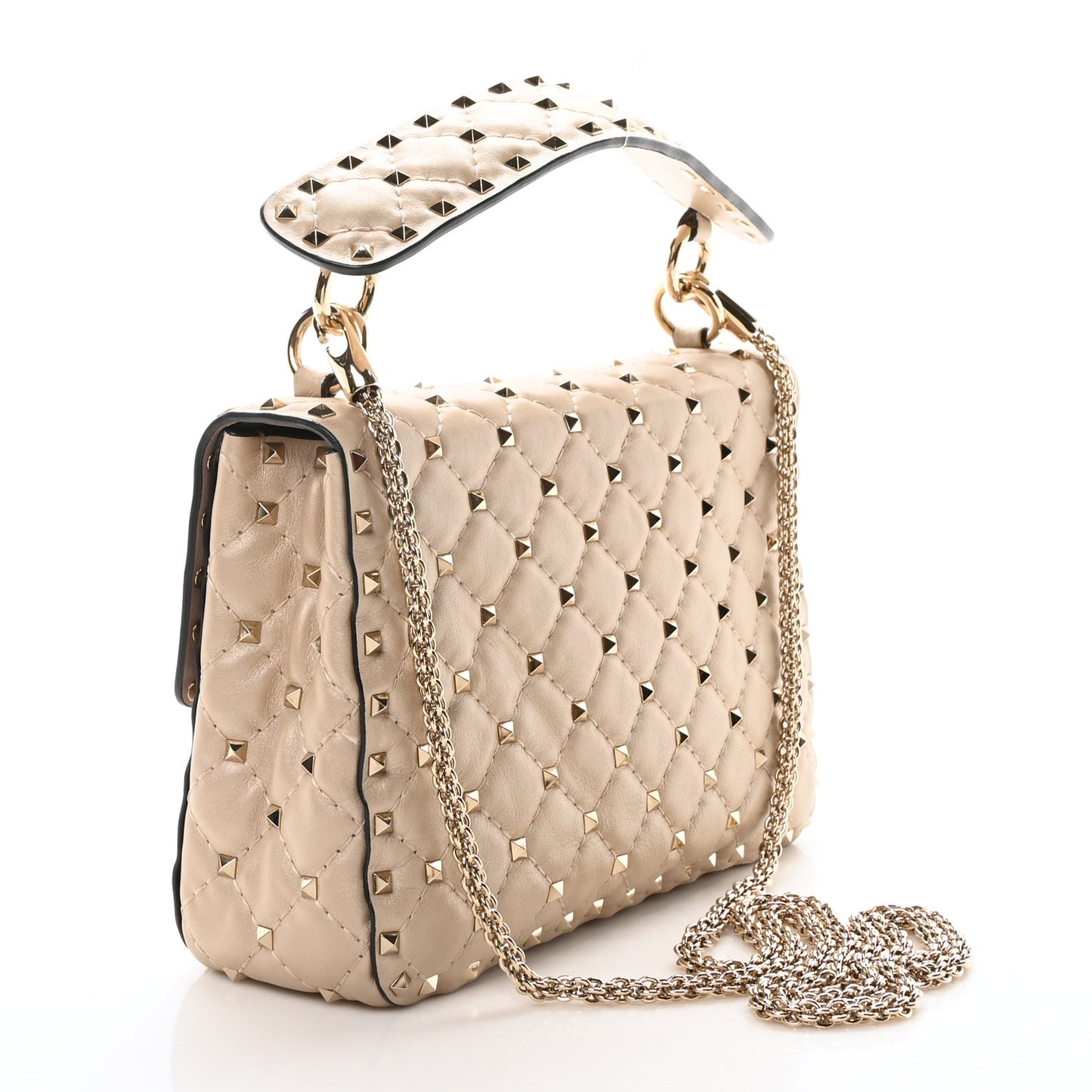 Metallic Nappa Medium Rockstud Spike Shoulder Bag Gold
