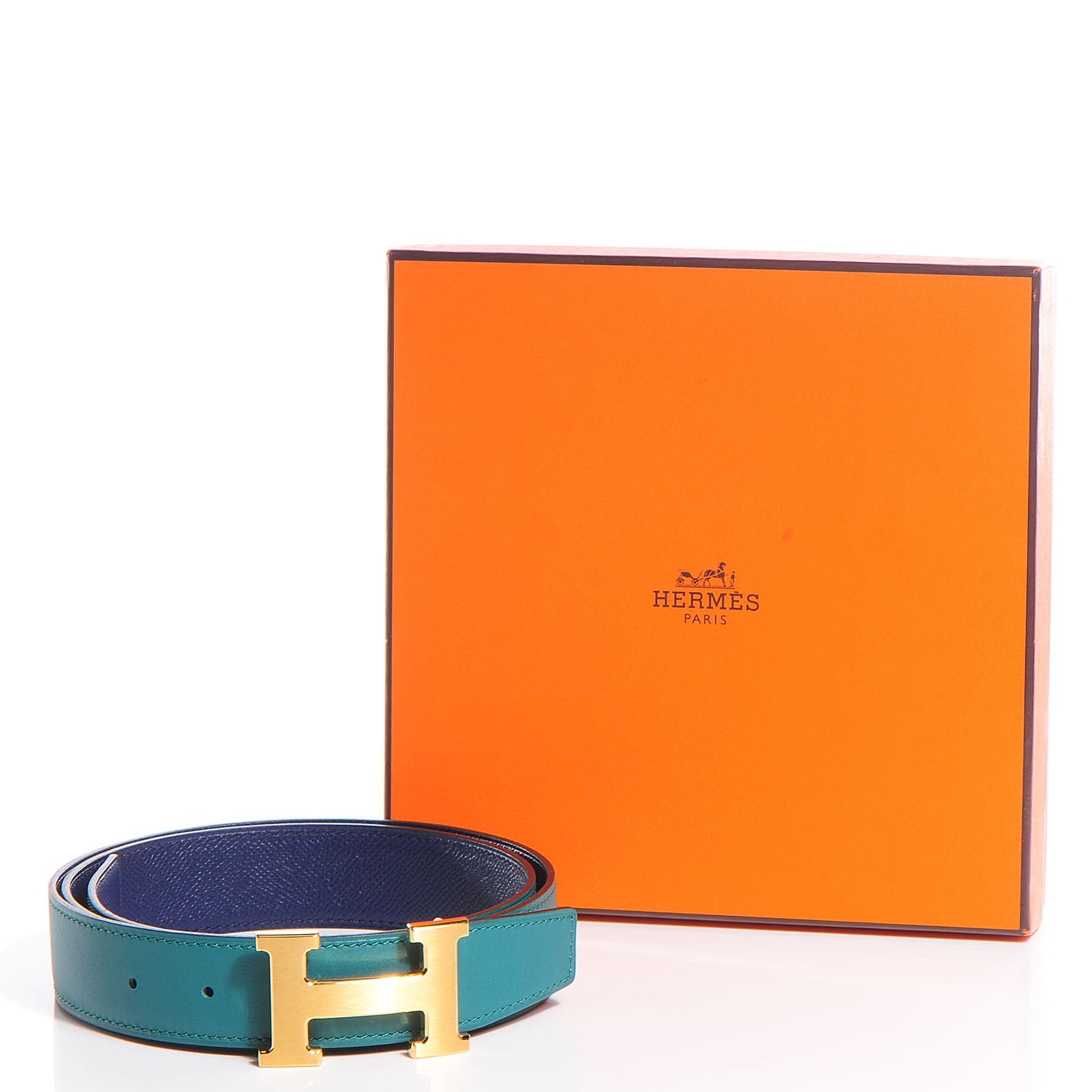 Hermes Swift Epsom Reversible Brushed Constance 32mm H Belt 95 Malachite Bleu Saphir 4 of 9