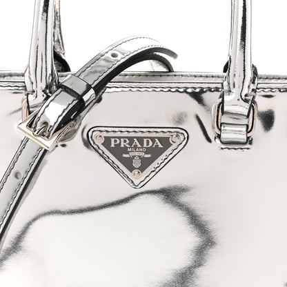 Prada Spazzolato Triangle Small Double Handle Crossbody Tote Argento 7 of 12